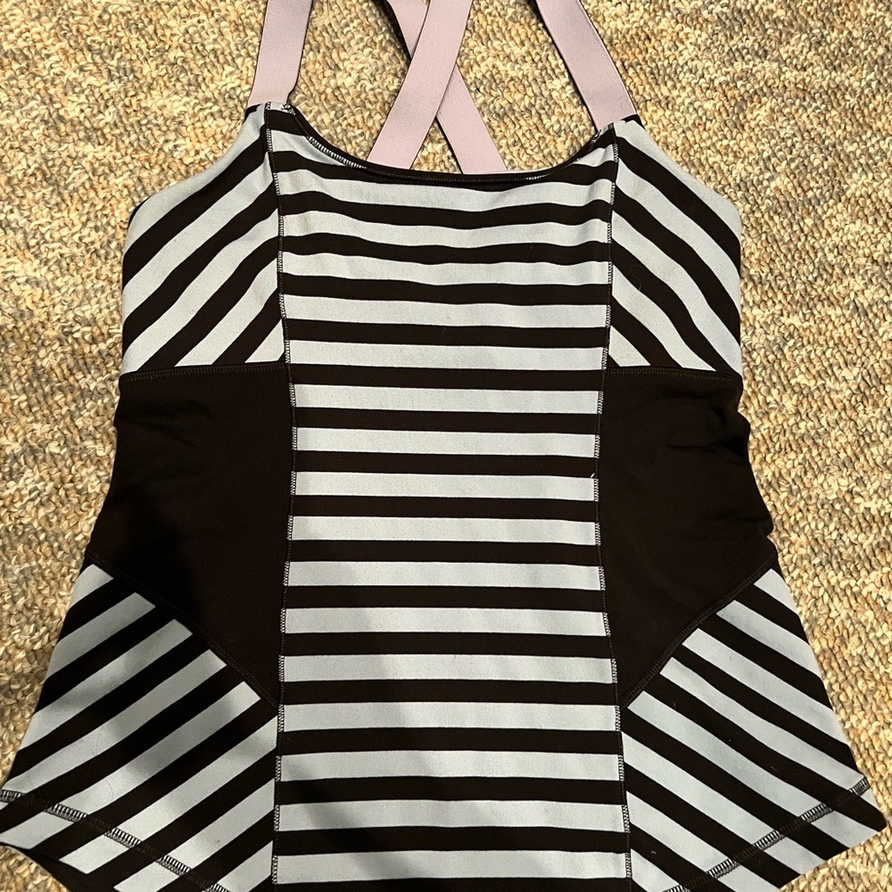 (8)Lululemon striped tank top with built in bra.  Black and light blue.